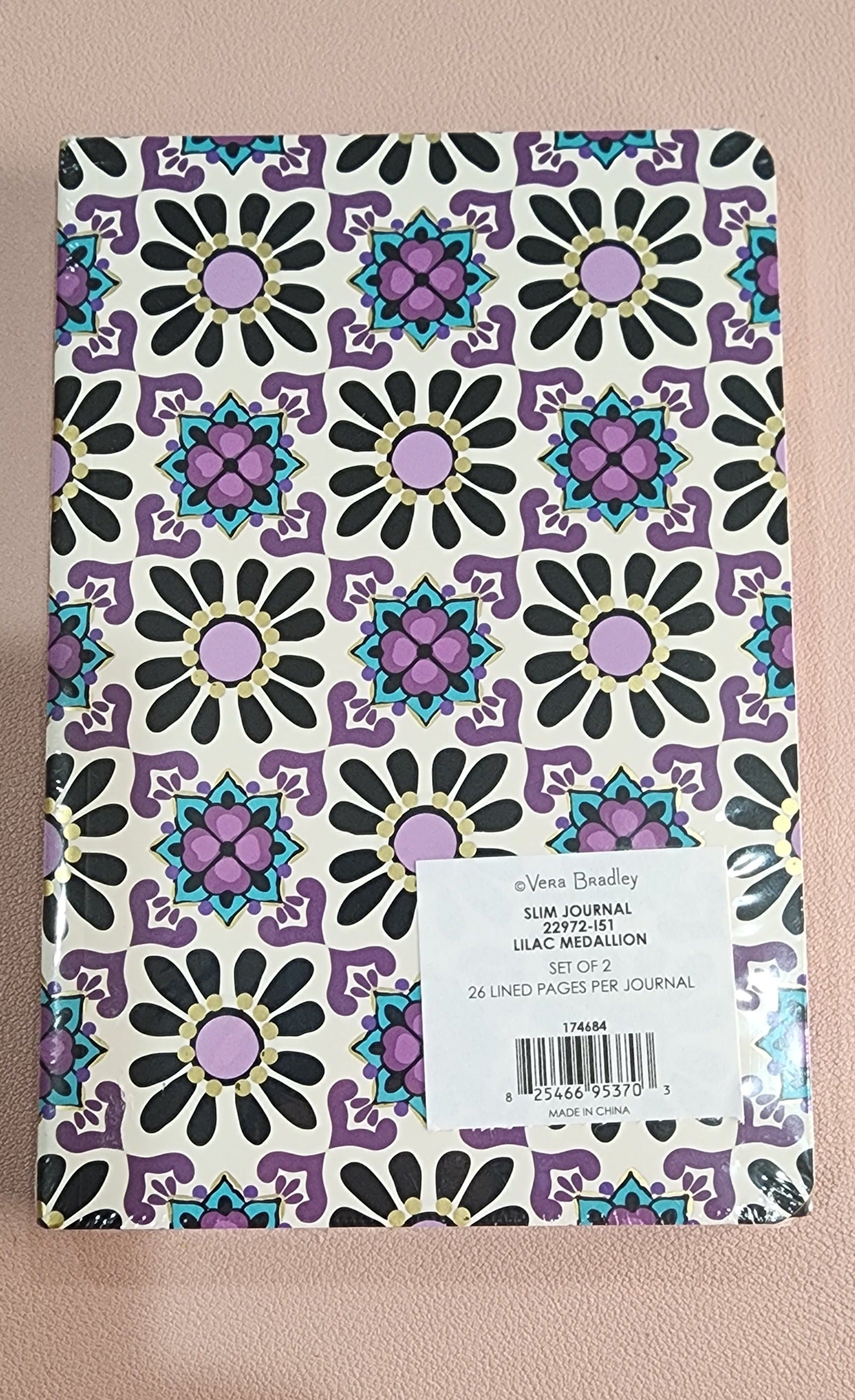 Small Slim Lined Journal (Lilac Medallion Motif) - Set of 2