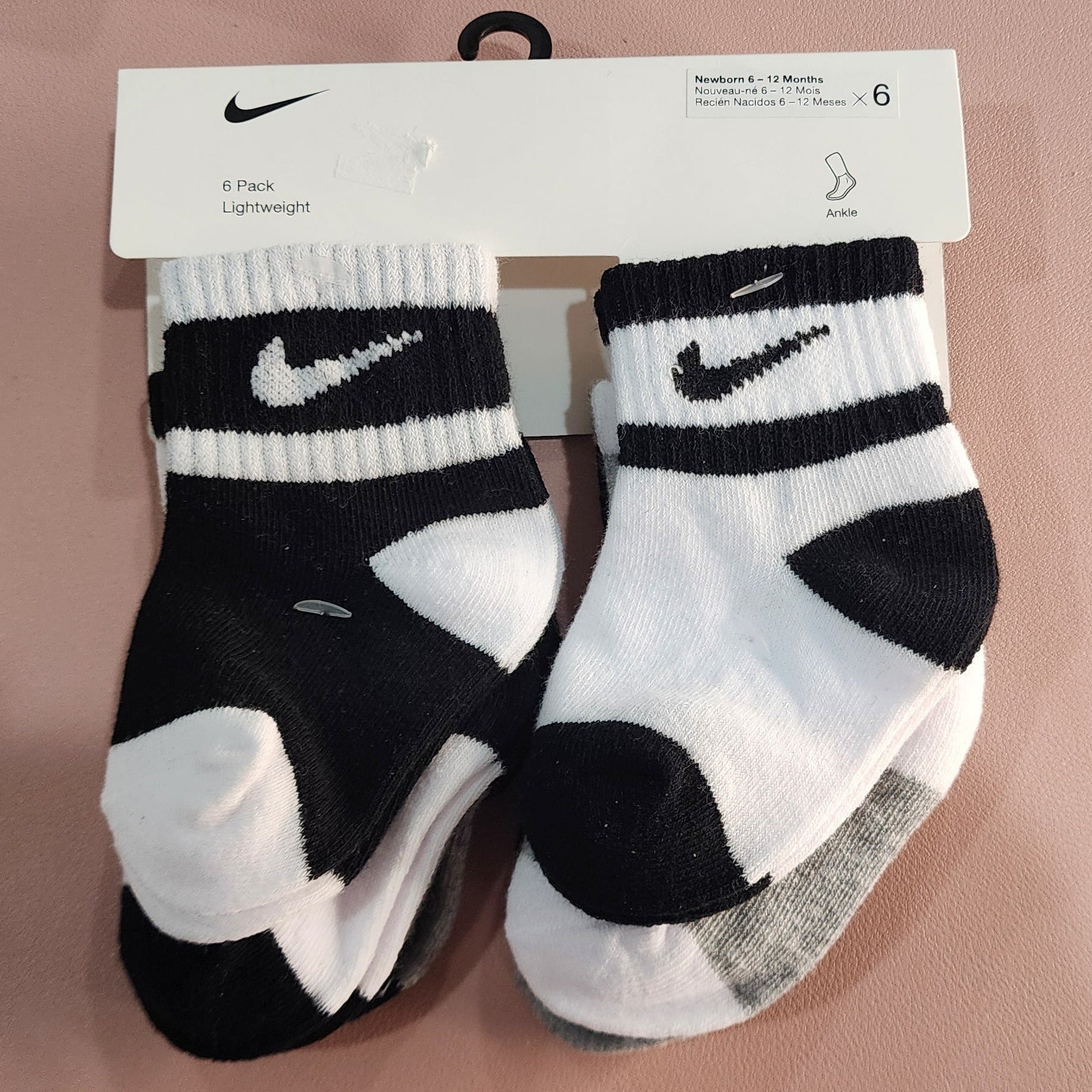 Swoosh Newborn 6 to 12 Months Sock Set (6 Pairs)