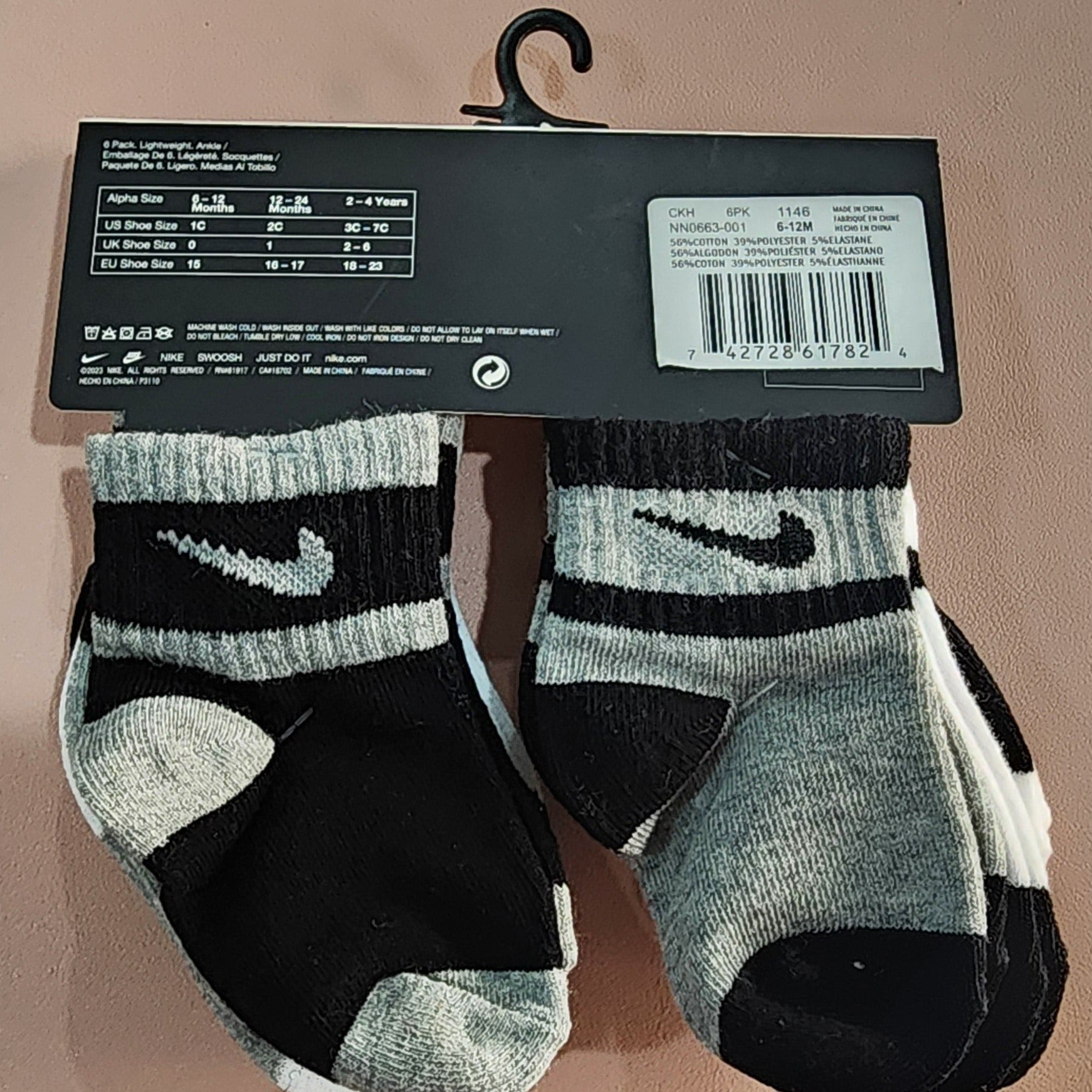 Swoosh Newborn 6 to 12 Months Sock Set (6 Pairs)