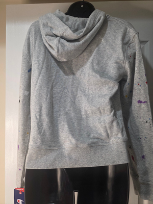 Champion Grey Paint Splatter Full Zip Hoodie (Size Small)