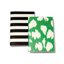 Kate Spade Black Stripe/Painterly Cheetah Ikat Green Notebook Set