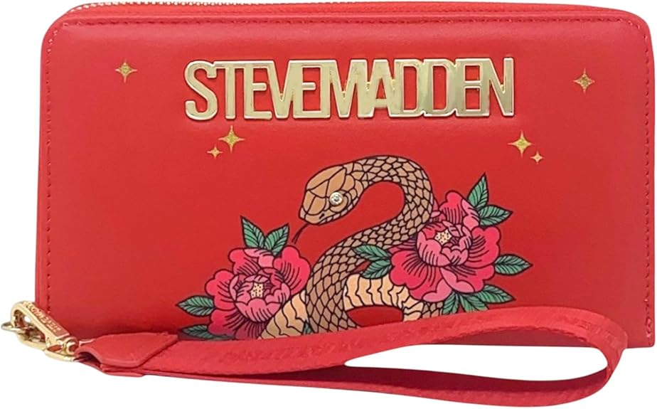 Red Steve Madden Snake Encrusted Crystal Eye Wristlet with Detachable Strap