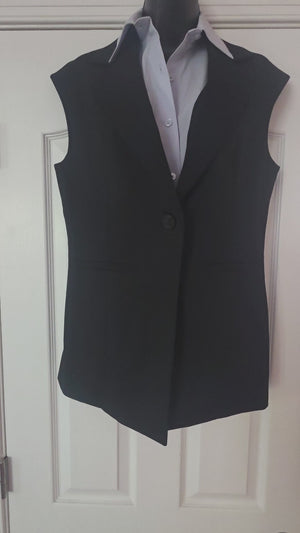 Women’s Layered Sleeveless Black Jacket/Vest Luxe Twill Blue Non-Detachable Blouse (Size Small)