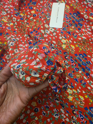 Womens Carolina Belle Floral Red Blouse (1X)
