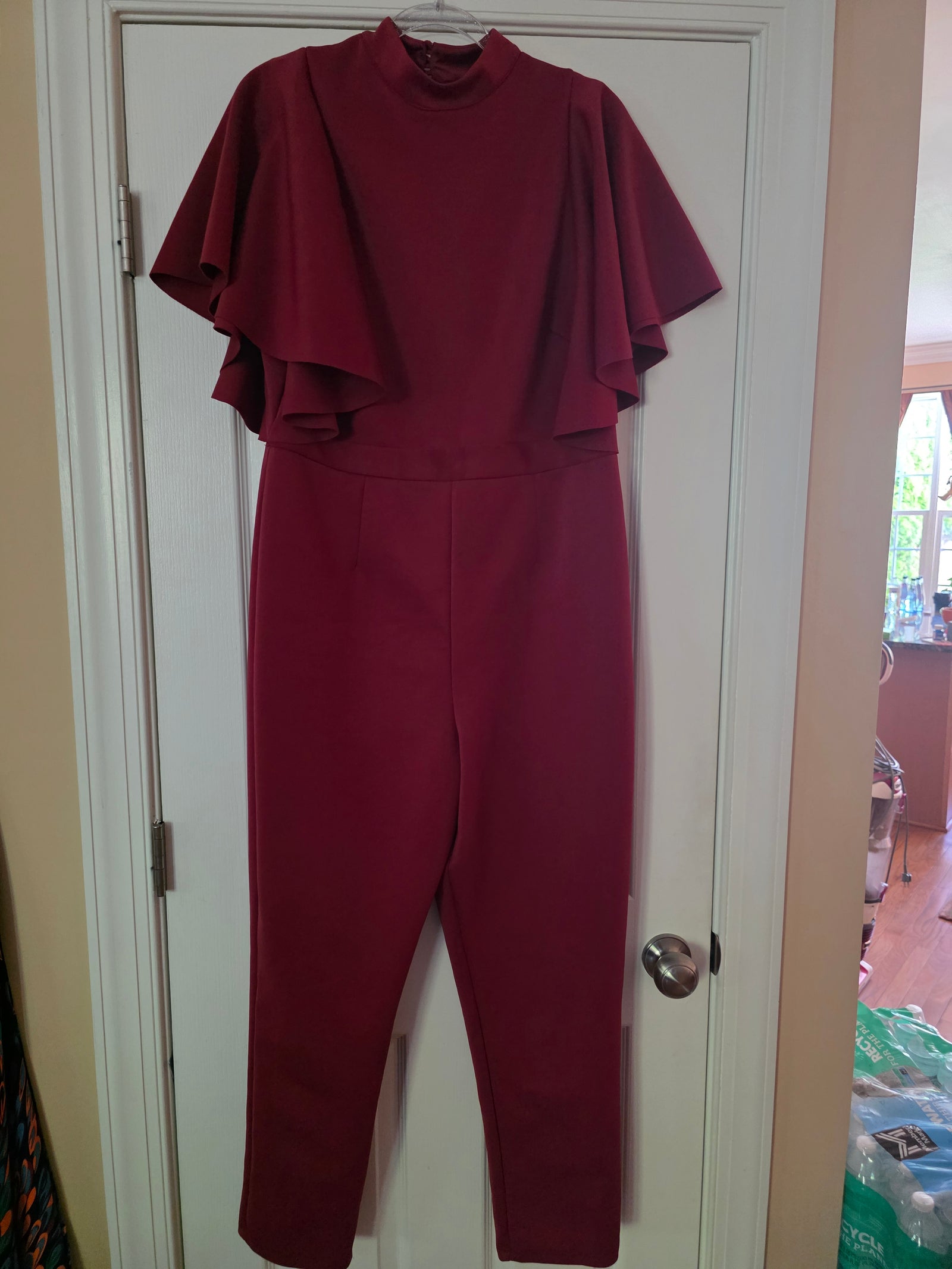 Womens Asos Design Curve Burgundy Ruffle Jumpsuit (Size 14US, UK18, EU46)
