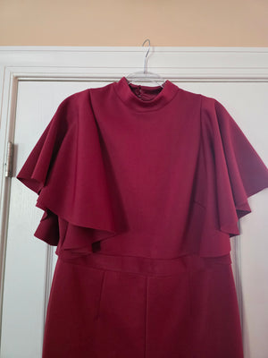 Womens Asos Design Curve Burgundy Ruffle Jumpsuit (Size 14US, UK18, EU46)