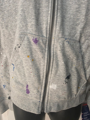 Champion Grey Paint Splatter Full Zip Hoodie (Size Small)