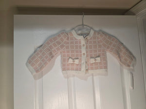 Cupcake and Cashmere Toddler/Girls (12 Months) Pink Cream Gold Threading Plaid Pattern Knit Cardigan