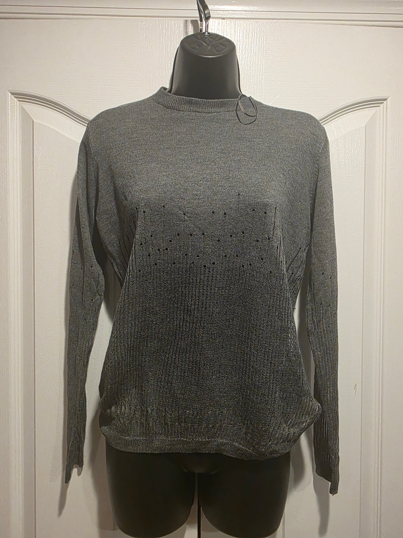 Zara Charcoal Heather Grey Camisole Pointelle Sweater (Size Medium)