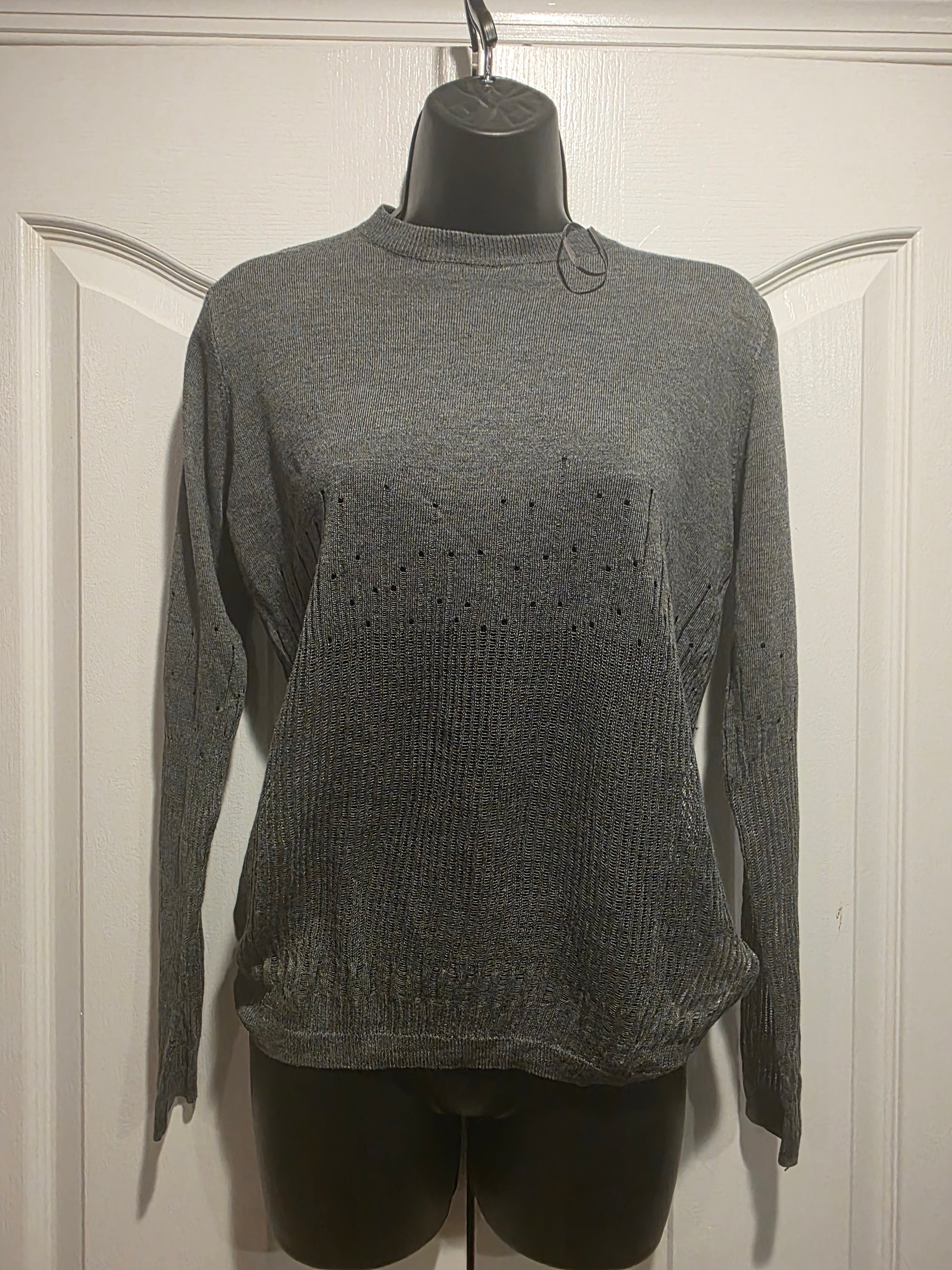 Zara Charcoal Heather Grey Camisole Pointelle Sweater (Size Medium)
