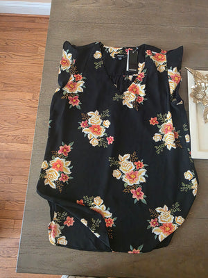 Womens Floral Black Bouquet Blouse (Size Medium)