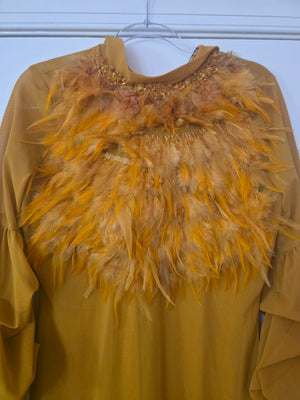Womens Fashion Nova Yellow Feathered Dress (Size Large) - Brand New - No Tags - Never Worn 