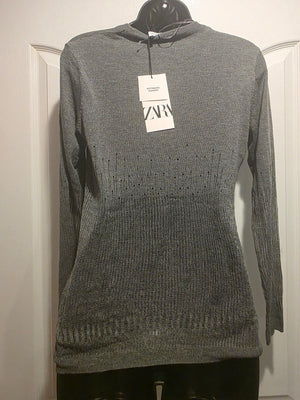 Zara Charcoal Heather Grey Camisole Pointelle Sweater (Size Medium)