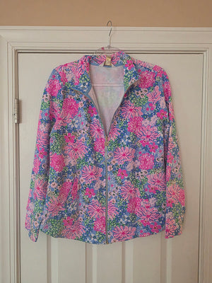 Lilly Pulitzer Pink Floral Jacket (Size Medium) Leonard Full Zip