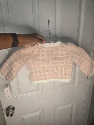 Cupcake and Cashmere Toddler/Girls (12 Months) Pink Cream Gold Threading Plaid Pattern Knit Cardigan