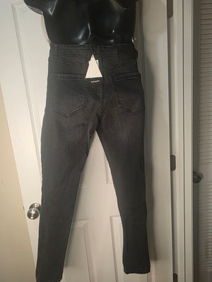BoohooMAN Super Skinny Blow Out Ripped Knee Jeans (Washed Black 34R)