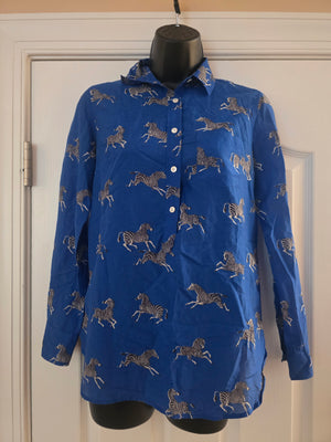 Womens Zara Zebra Royal Blue Multi Blouse - (Size 0P) - Gently Used