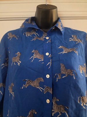 Womens Zara Zebra Royal Blue Multi Blouse - (Size 0P) - Gently Used