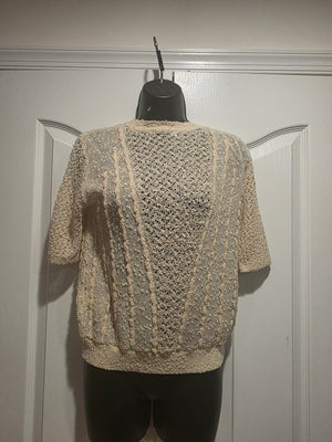 Zara Cream Beige Off-White Ivory Ecru Camisole Pointelle Sweater (Size Small)