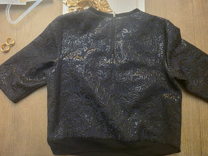 Womens Simply Vera Wang Quarter Length Sleeve Top Midnight Blue Black Detailing (Medium)