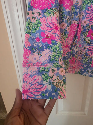 Lilly Pulitzer Pink Floral Jacket (Size Medium) Leonard Full Zip