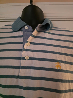 Mens Brooks Brothers Striped Polo (Size Large) - Gently Used - Aqua Blue Multi