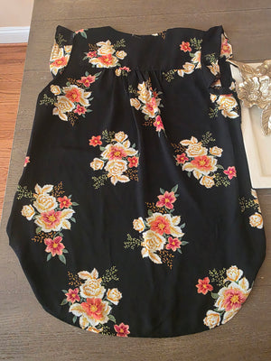 Womens Floral Black Bouquet Blouse (Size Medium)