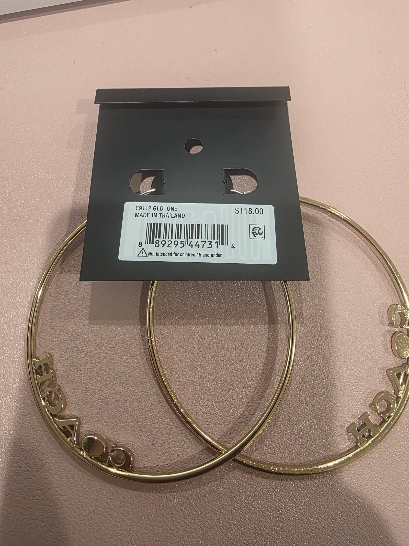 Large Gold Plated Signature Logo with Simulated Diamond Hoop Earrings