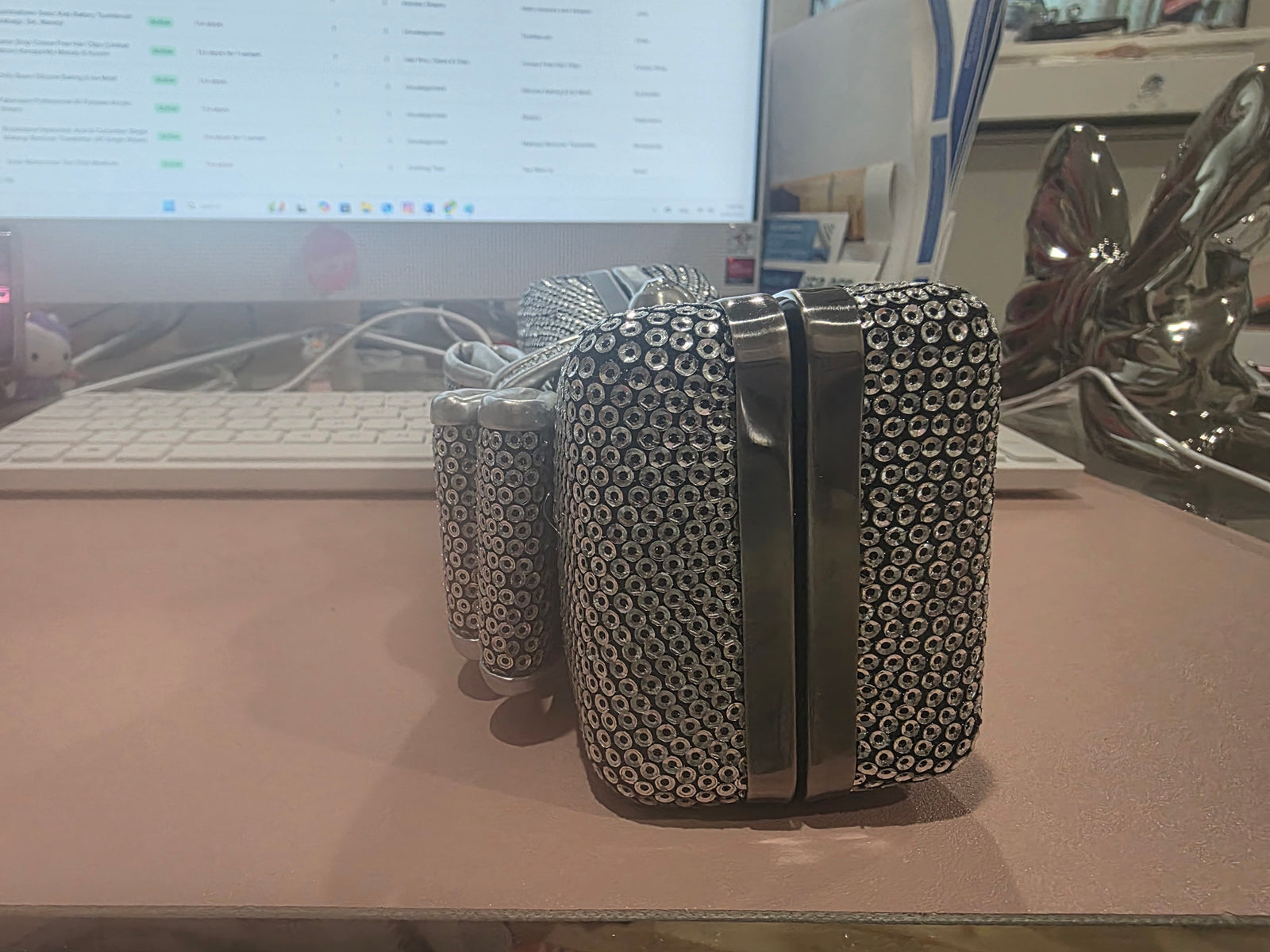 Silver Sequin Bow/Ribbon Mini Shoulder Bag/Clutch