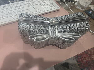 Silver Sequin Bow/Ribbon Mini Shoulder Bag/Clutch