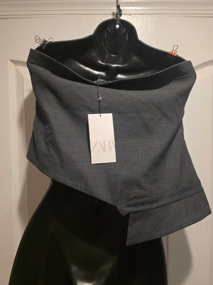Zara Charcoal Heather Grey Pinstriped Bustier (Size XXL)