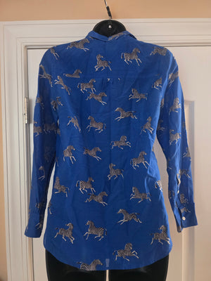 Womens Zara Zebra Royal Blue Multi Blouse - (Size 0P) - Gently Used