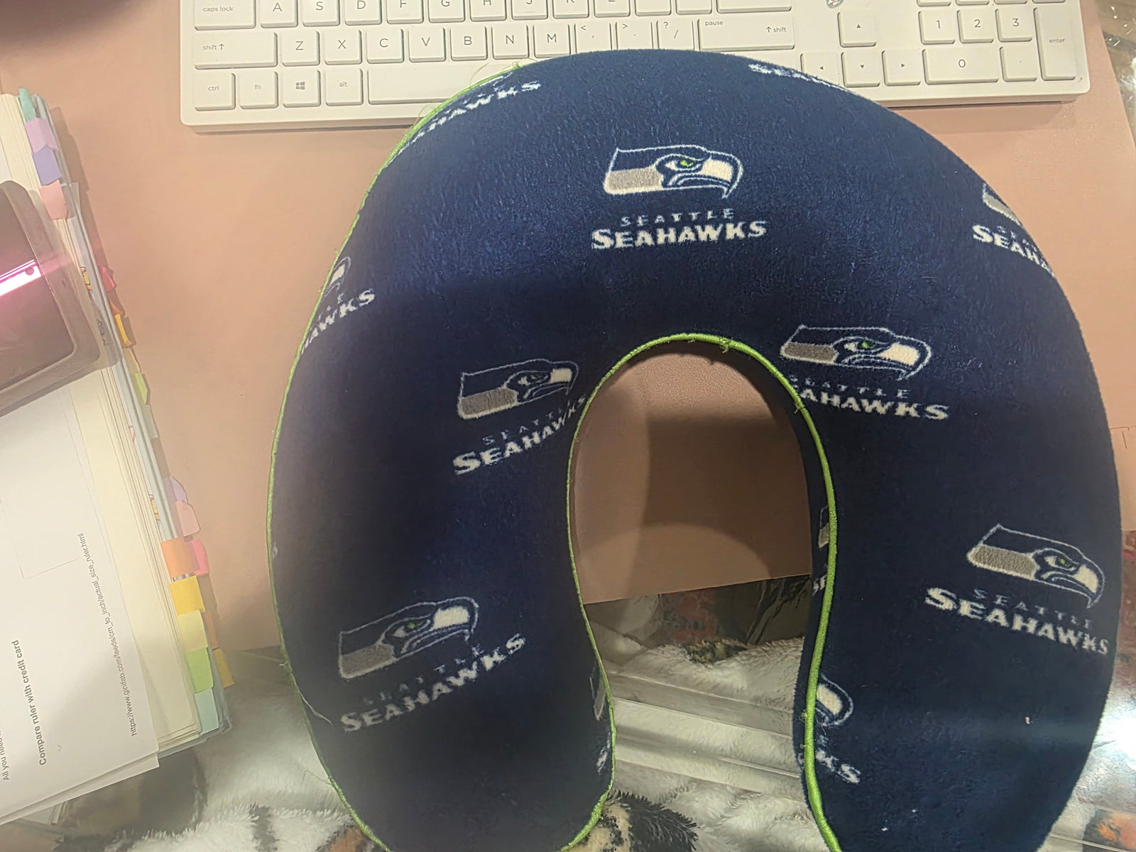 Seattle Seahawks Polyester-Fill Travel Pillow - Blue (Gently Used)