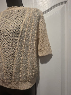 Zara Cream Beige Off-White Ivory Ecru Camisole Pointelle Sweater (Size Small)