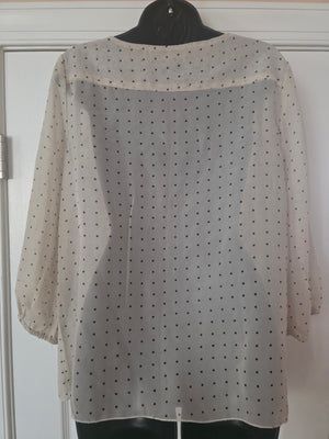 Womens Sheer Beige Polka Dot Flowy Top (Medium)