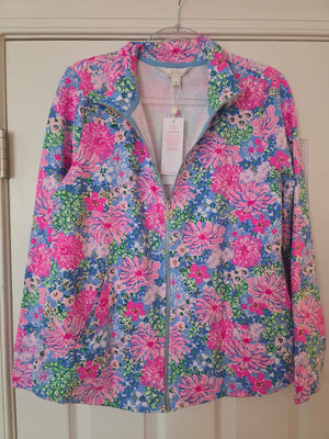 Lilly Pulitzer Pink Floral Jacket (Size Medium) Leonard Full Zip