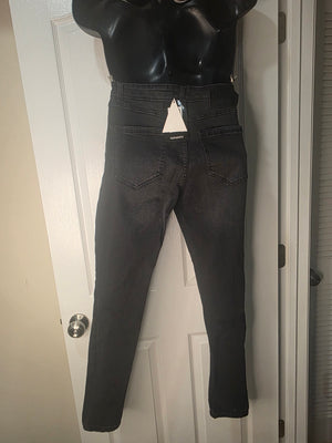 BoohooMAN Super Skinny Blow Out Ripped Knee Jeans (Washed Black 34R)