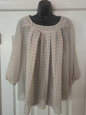 Womens Sheer Beige Polka Dot Flowy Top (Medium)
