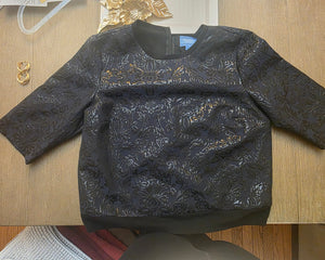 Womens Simply Vera Wang Quarter Length Sleeve Top Midnight Blue Black Detailing (Medium)