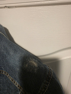 Levi's Original Trucker Ripped Denim Jean Dark Wash Frayed Jacket (Size Small)