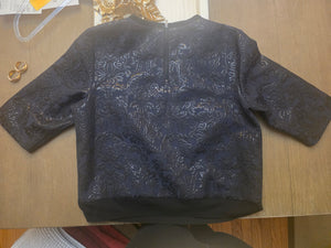 Womens Simply Vera Wang Quarter Length Sleeve Top Midnight Blue Black Detailing (Medium)