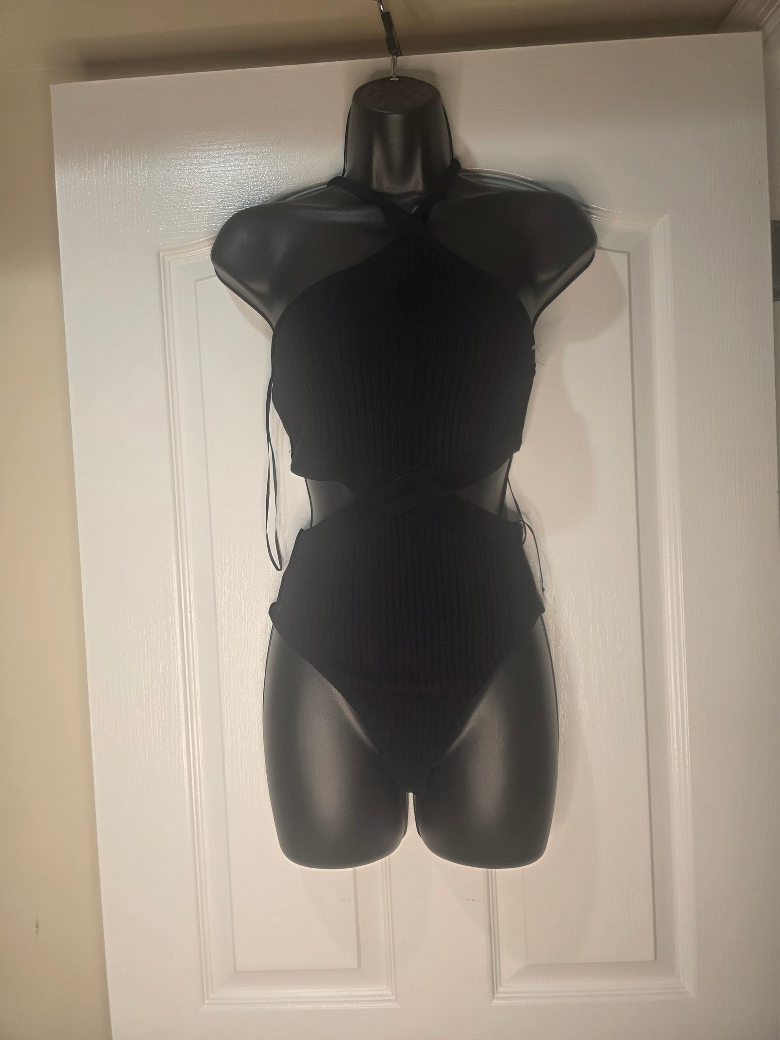 NWT Zara Women's S Black Ribbed Cotton Blend Cutout Bodysuit Snap Closure