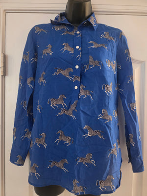 Womens Zara Zebra Royal Blue Multi Blouse - (Size 0P) - Gently Used