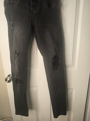 BoohooMAN Super Skinny Blow Out Ripped Knee Jeans (Washed Black 34R)