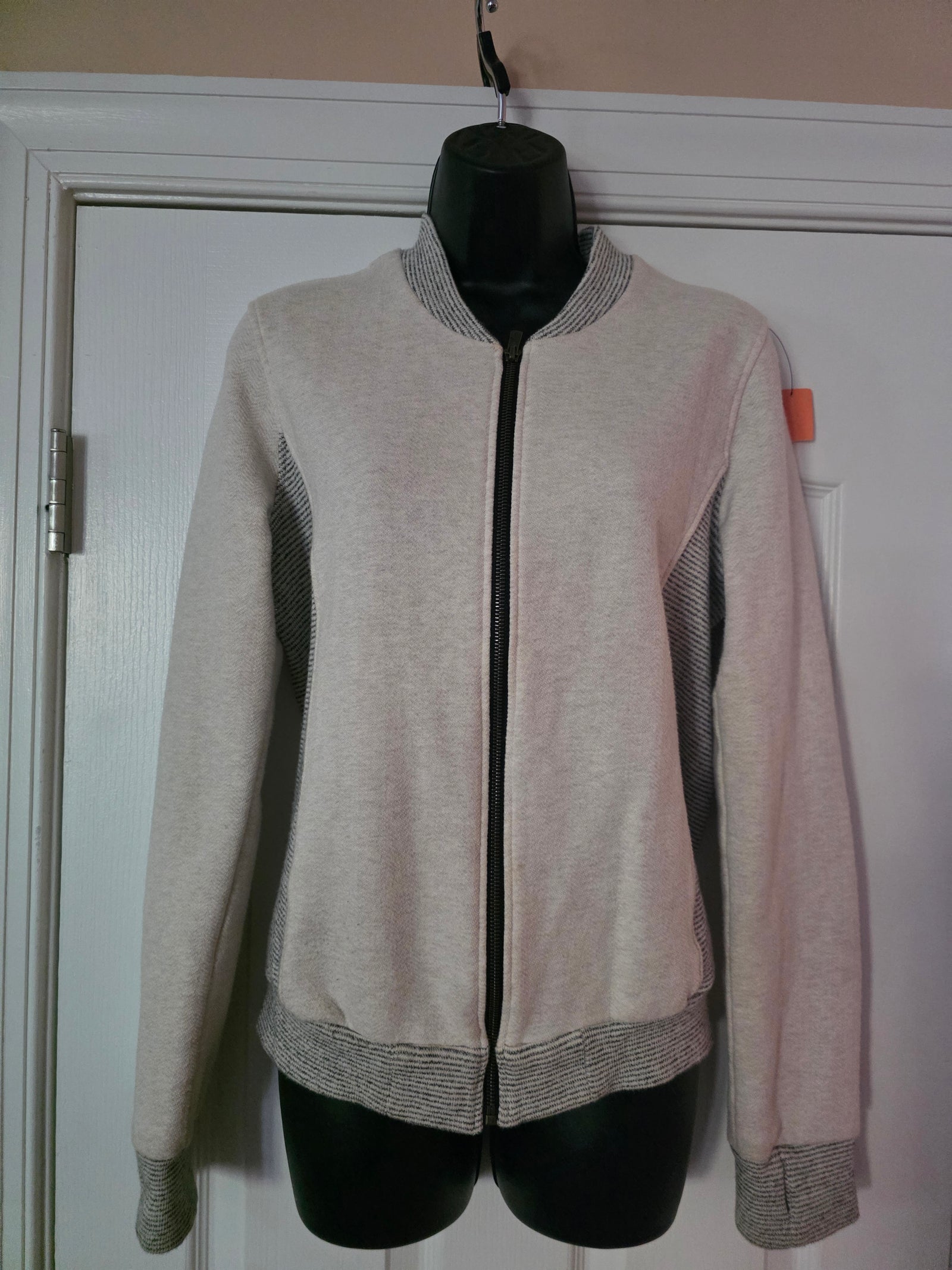 Womens Two Bits Equestrian Full Zip Stripe Beige Cardigan Full Zip Jacket (Size Small (S)) - Gently Used