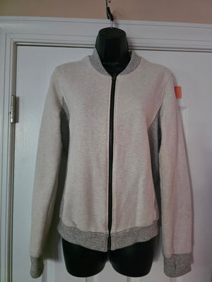 Womens Two Bits Equestrian Full Zip Stripe Beige Cardigan Full Zip Jacket (Size Small (S)) - Gently Used