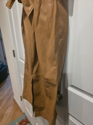 Calvin Klein Taupe Faux Leather Sleeveless Crewneck Solid Sheath Tie Wasted Dress (Size 2)