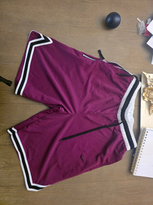 Unisex Burgundy Black and White Trim Athletic Shorts (Size Small) - Gently Used