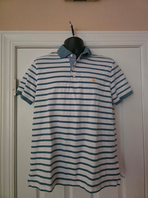 Mens Brooks Brothers Striped Polo (Size Large) - Gently Used - Aqua Blue Multi