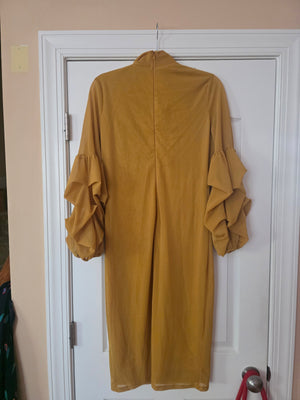 Womens Fashion Nova Yellow Feathered Dress (Size Large) - Brand New - No Tags - Never Worn 